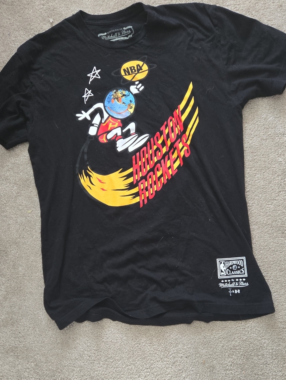Mitchell & Ness Black Houston Rockets Graphic Tee with Red & Yellow Accents